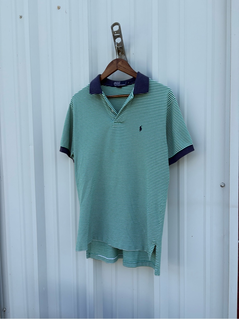 Vtg Polo Ralph Lauren Polo Shirt Mens Size M Lime Green Blue Striped